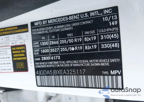 2014 Mercedes-Benz Ml 350 из США, поврежденный, VIN 4JGDA5JBXEA325117